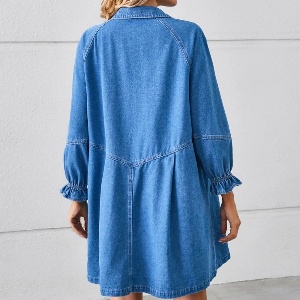 Flounce Dream Mini Denim Dress - Light Blue - Picture 5 of 5